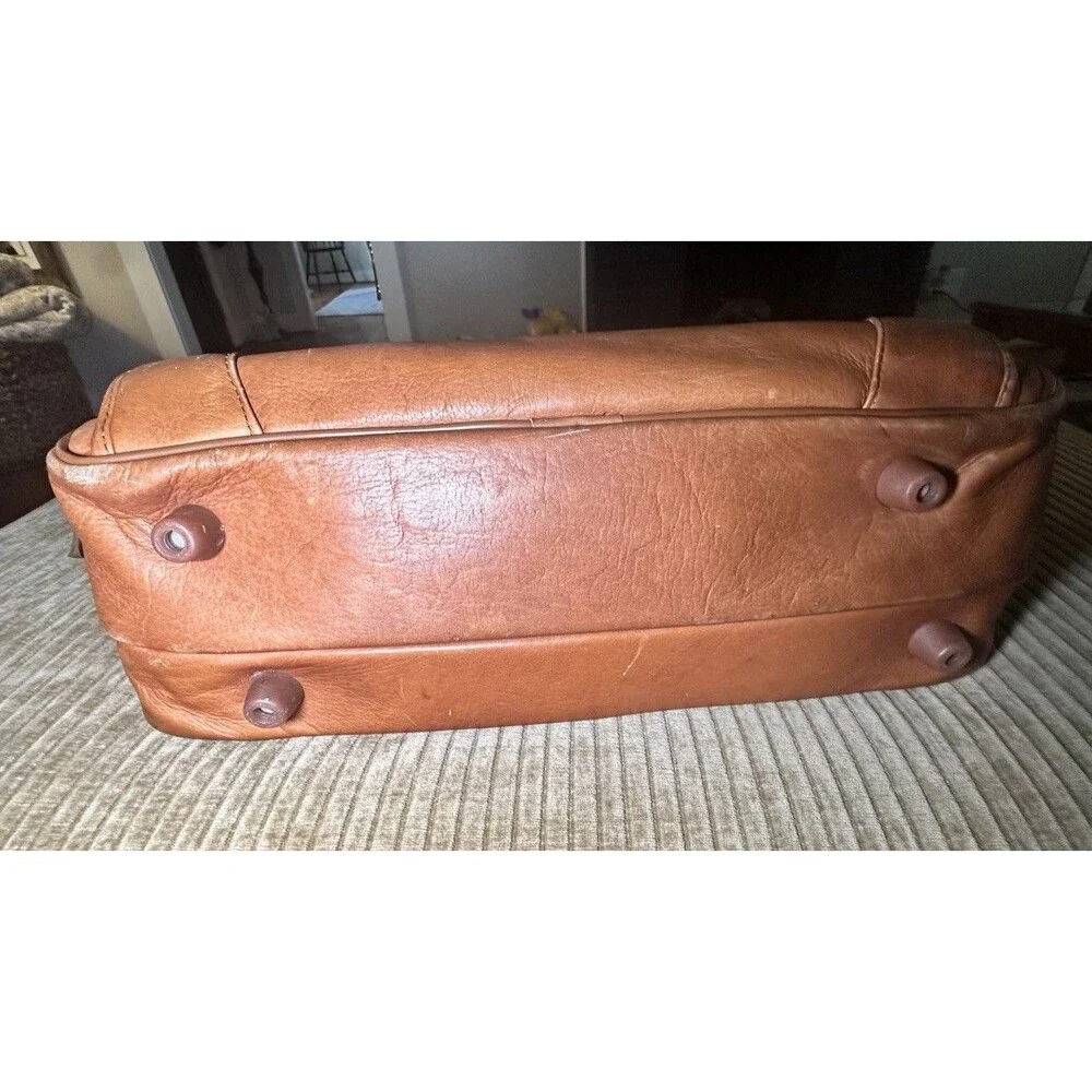 Full Grain Leather Briefcase Laptop Bag Tan Cognac Double Zip